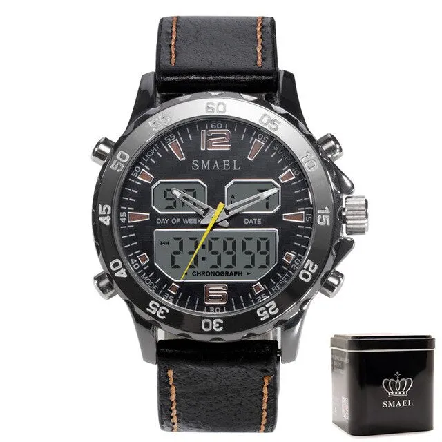 SMAEL Brand Fashion Men Sports Quartz Watches Men Analog Digital Leather Men&#39;s Army Military Watch Clock Man Relogio Masculino