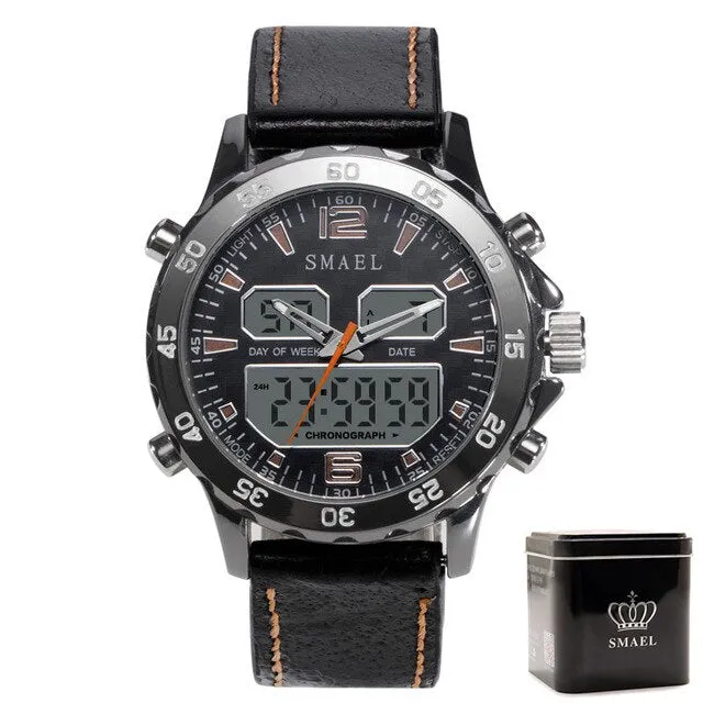 SMAEL Brand Fashion Men Sports Quartz Watches Men Analog Digital Leather Men&#39;s Army Military Watch Clock Man Relogio Masculino