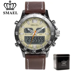 SMAEL Brand Fashion Men Sports Quartz Watches Men Analog Digital Leather Men&#39;s Army Military Watch Clock Man Relogio Masculino