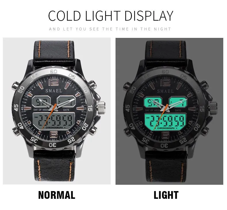 SMAEL Brand Fashion Men Sports Quartz Watches Men Analog Digital Leather Men&#39;s Army Military Watch Clock Man Relogio Masculino