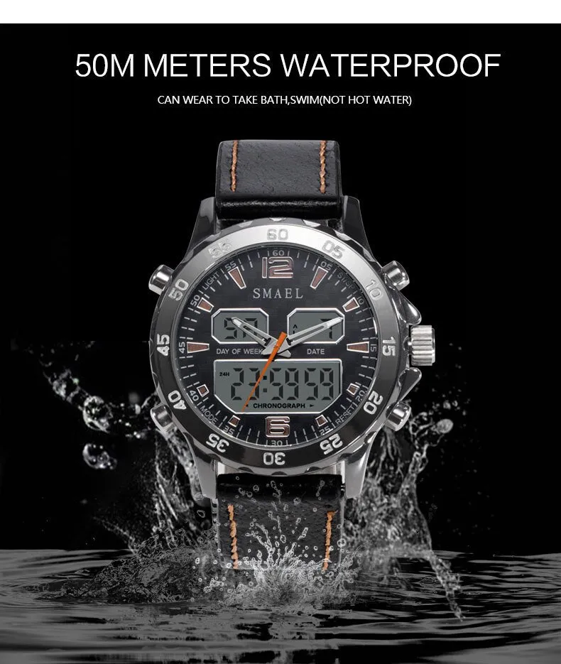 SMAEL Brand Fashion Men Sports Quartz Watches Men Analog Digital Leather Men&#39;s Army Military Watch Clock Man Relogio Masculino