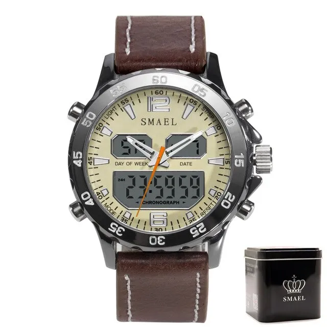 SMAEL Brand Fashion Men Sports Quartz Watches Men Analog Digital Leather Men&#39;s Army Military Watch Clock Man Relogio Masculino
