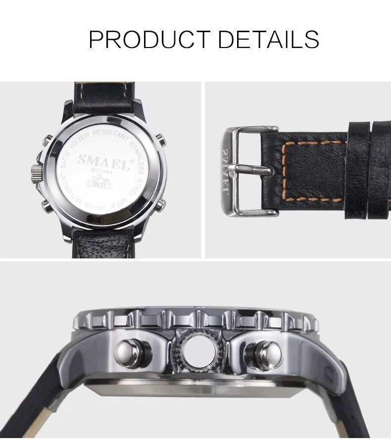 SMAEL Brand Fashion Men Sports Quartz Watches Men Analog Digital Leather Men&#39;s Army Military Watch Clock Man Relogio Masculino