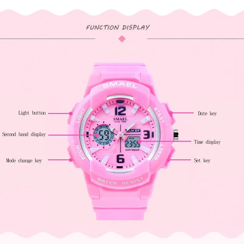 SMAEL Brand Fashion Women Sports Watches LED Digital Quartz Military Clock Man Watch Boy Girl Student Multifunctional Wristwatch