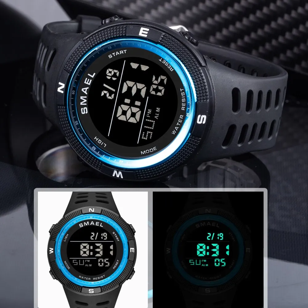 SMAEL Brand LED Digital Men Watches Fashion Chronos Countdown Waterproof Sports l Watch Man Military Multifunctional Wrist Watch