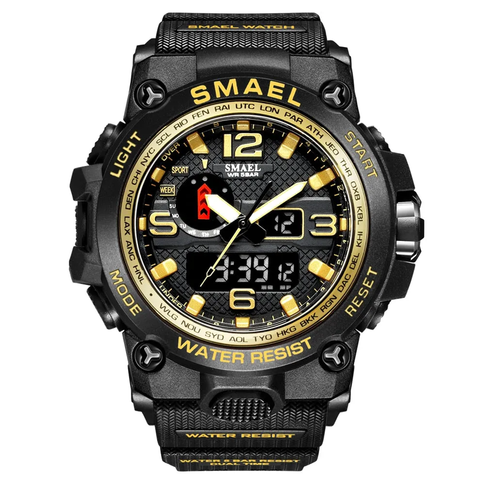 SMAEL Brand Luxury Military Sports Watches Men Quartz Analog LED Digital Watch Man Waterproof Clock Dual Display Wristwatches