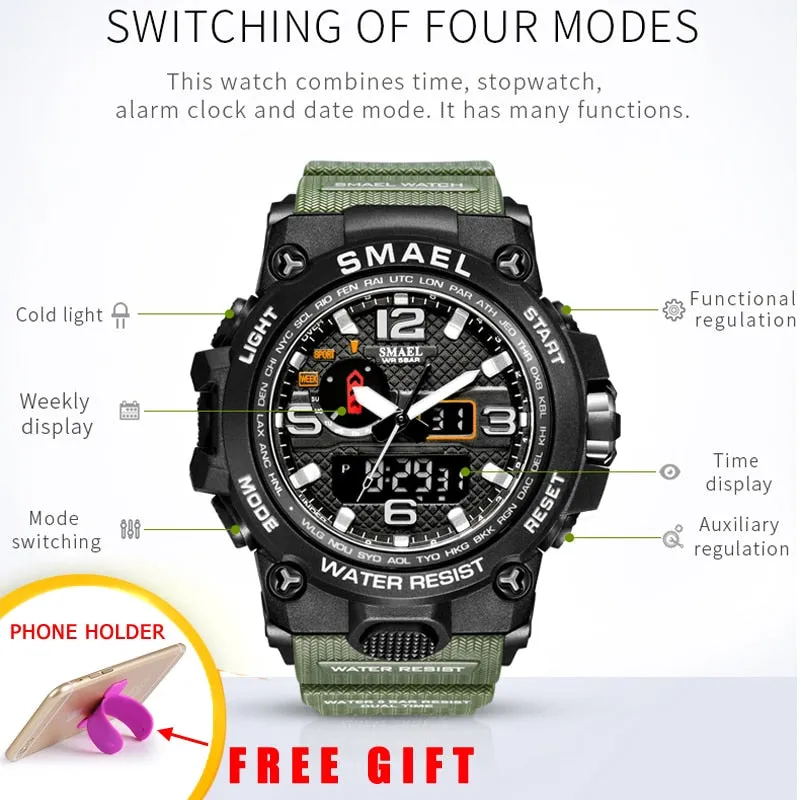 SMAEL Brand Luxury Military Sports Watches Men Quartz Analog LED Digital Watch Man Waterproof Clock Dual Display Wristwatches