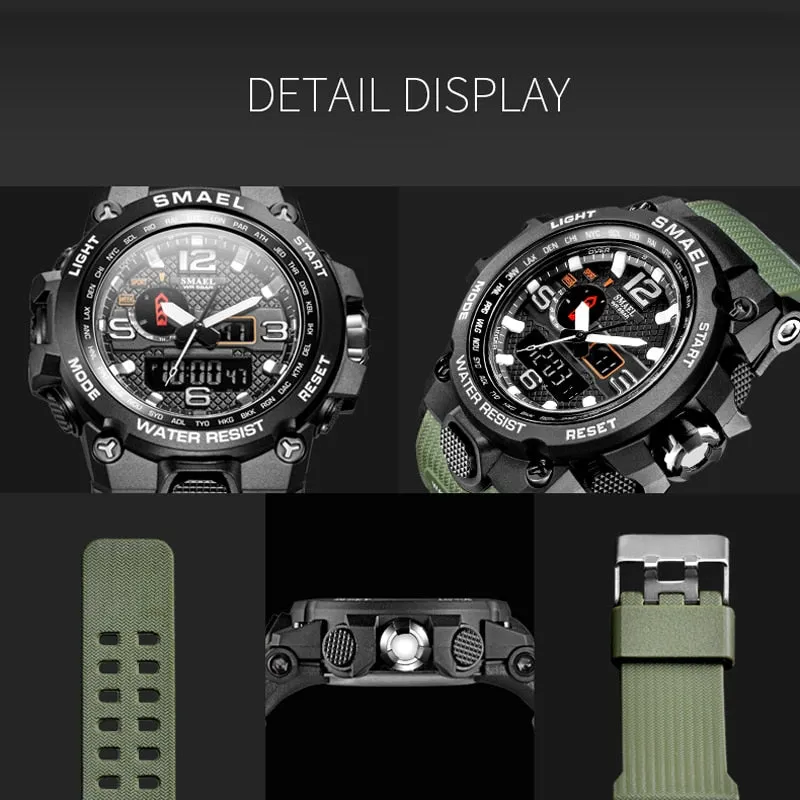 SMAEL Brand Luxury Military Sports Watches Men Quartz Analog LED Digital Watch Man Waterproof Clock Dual Display Wristwatches