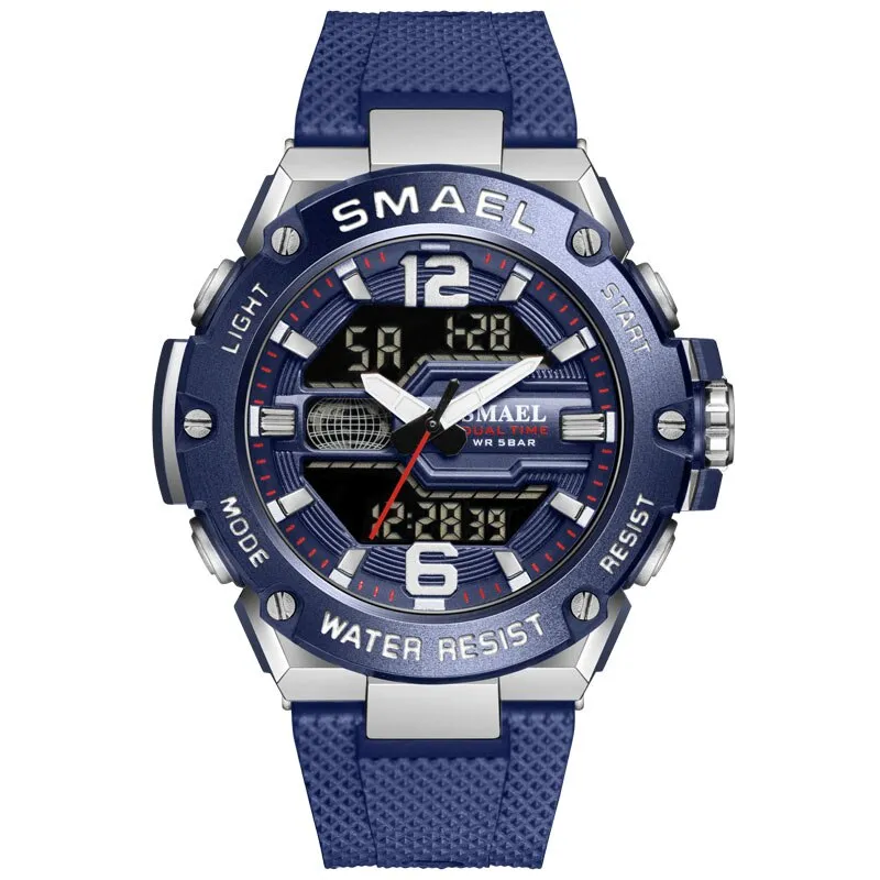 SMAEL Brand New Mens Sport Waterproof Wristwatch Fashion Double Display Digital Quartz Watch Men LED Military Army Date Watches