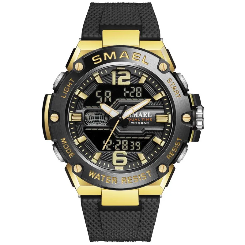 SMAEL Brand New Mens Sport Waterproof Wristwatch Fashion Double Display Digital Quartz Watch Men LED Military Army Date Watches