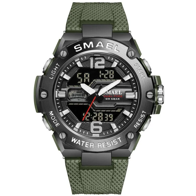 SMAEL Brand New Mens Sport Waterproof Wristwatch Fashion Double Display Digital Quartz Watch Men LED Military Army Date Watches