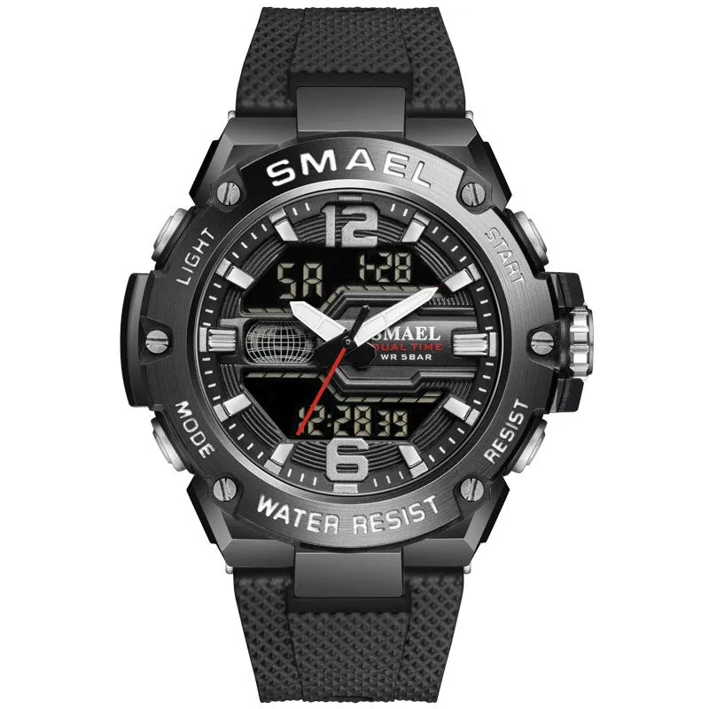 SMAEL Brand New Mens Sport Waterproof Wristwatch Fashion Double Display Digital Quartz Watch Men LED Military Army Date Watches