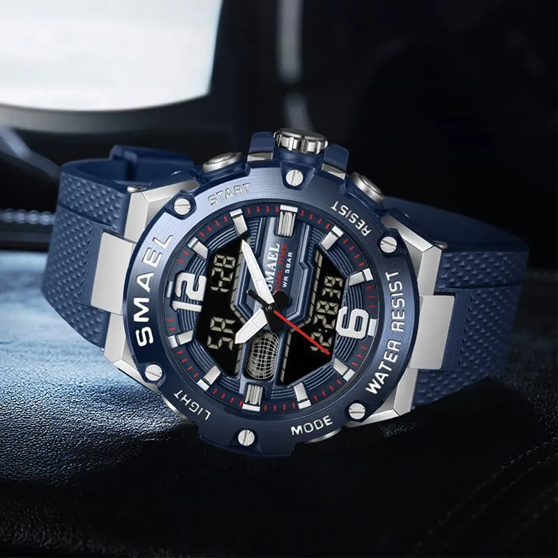 SMAEL Brand New Mens Sport Waterproof Wristwatch Fashion Double Display Digital Quartz Watch Men LED Military Army Date Watches