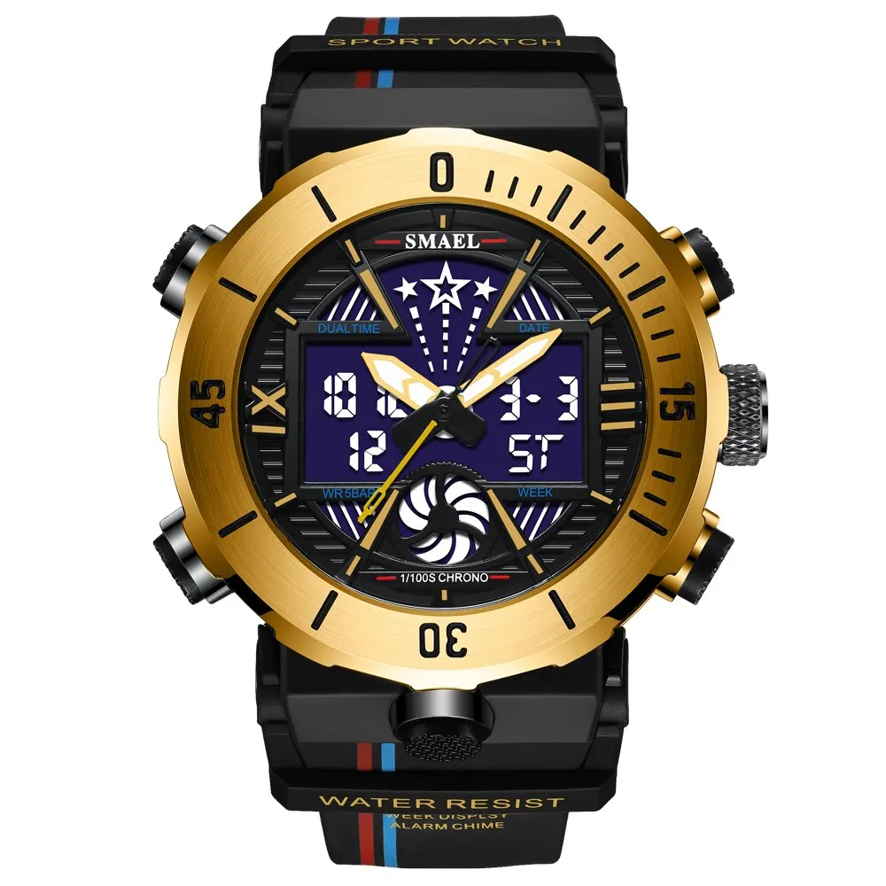SMAEL Dual Time Digital Watch for Men Sports Stopwatch Student Shockproof Watches Electronic Chronograph Clock Male Wristwatch