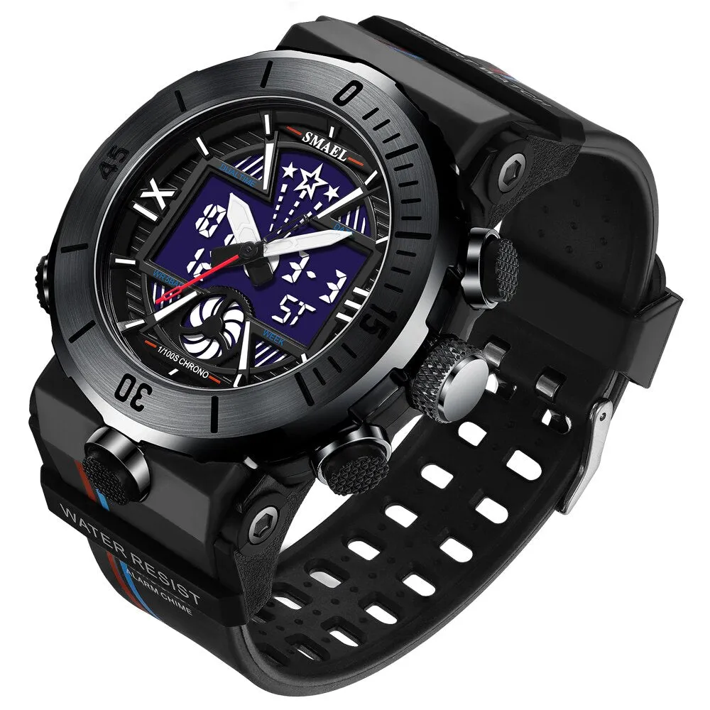 SMAEL Dual Time Digital Watch for Men Sports Stopwatch Student Shockproof Watches Electronic Chronograph Clock Male Wristwatch