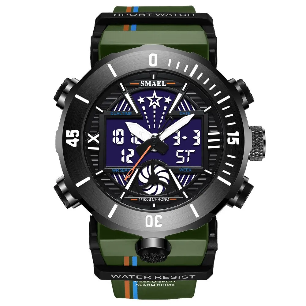 SMAEL Dual Time Digital Watch for Men Sports Stopwatch Student Shockproof Watches Electronic Chronograph Clock Male Wristwatch