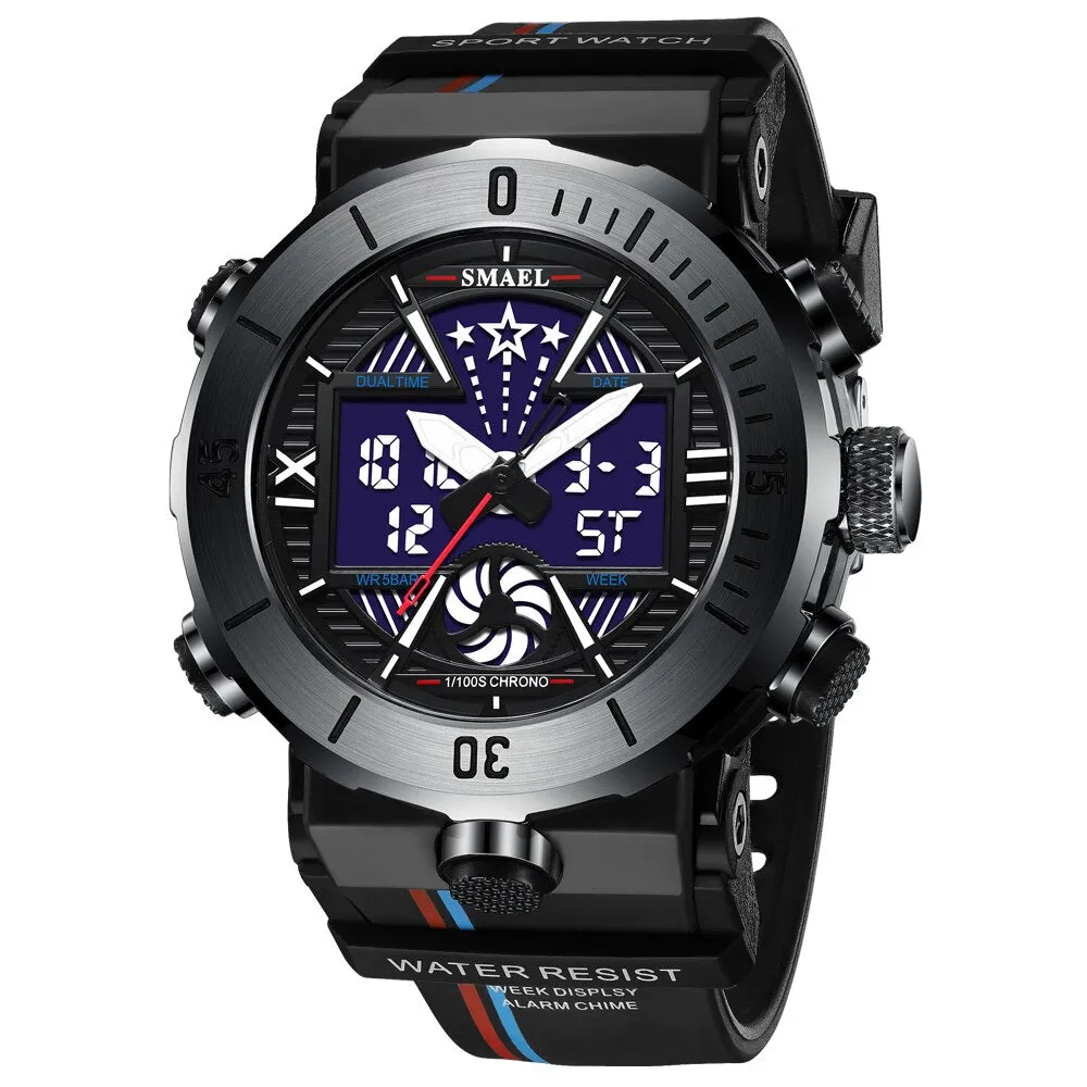 SMAEL Dual Time Digital Watch for Men Sports Stopwatch Student Shockproof Watches Electronic Chronograph Clock Male Wristwatch