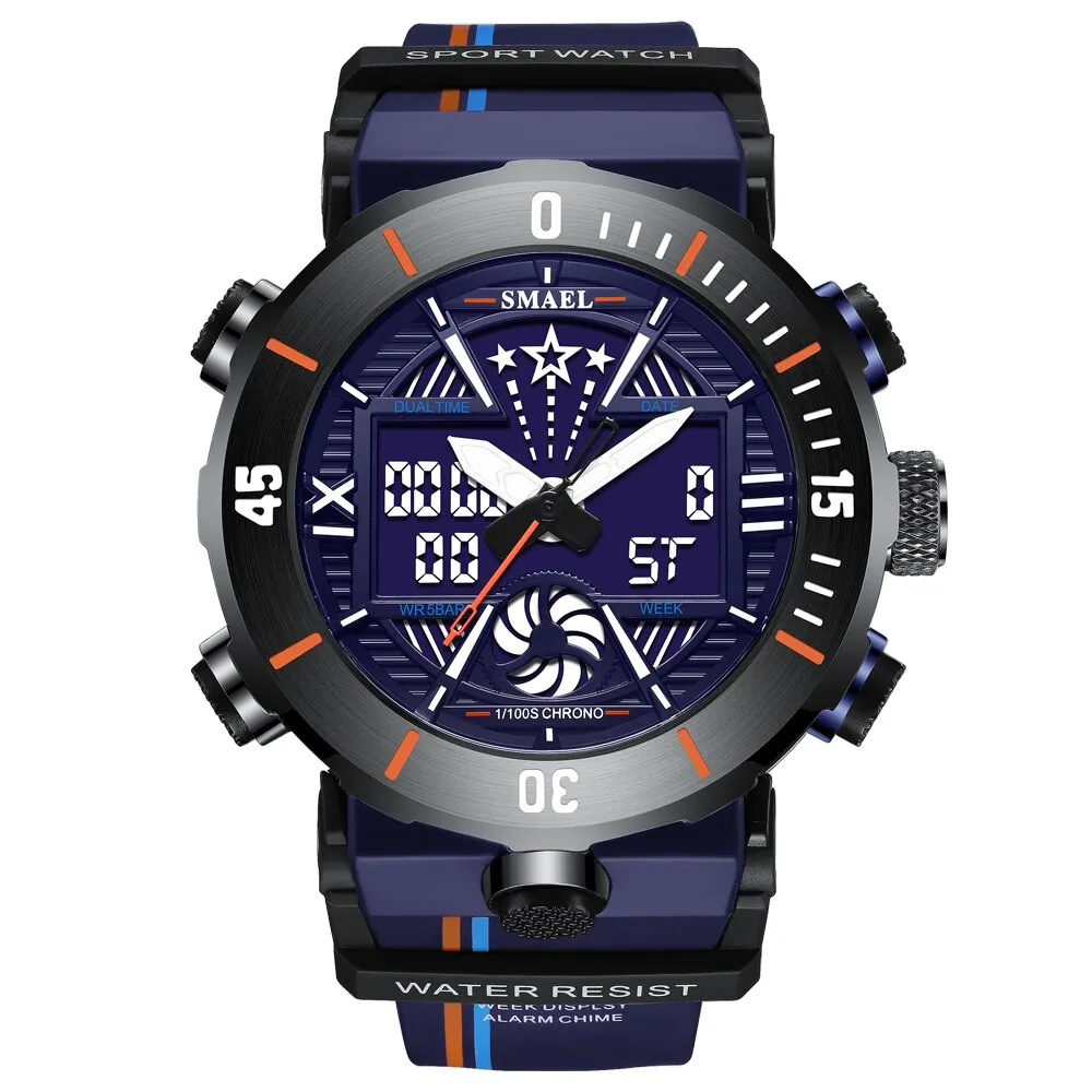 SMAEL Dual Time Digital Watch for Men Sports Stopwatch Student Shockproof Watches Electronic Chronograph Clock Male Wristwatch