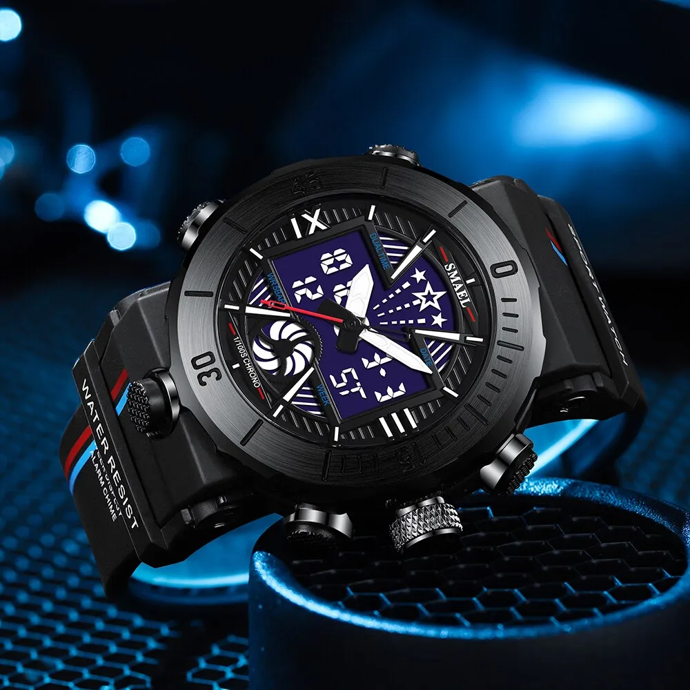 SMAEL Dual Time Digital Watch for Men Sports Stopwatch Student Shockproof Watches Electronic Chronograph Clock Male Wristwatch