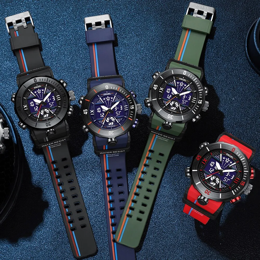 SMAEL Dual Time Digital Watch for Men Sports Stopwatch Student Shockproof Watches Electronic Chronograph Clock Male Wristwatch
