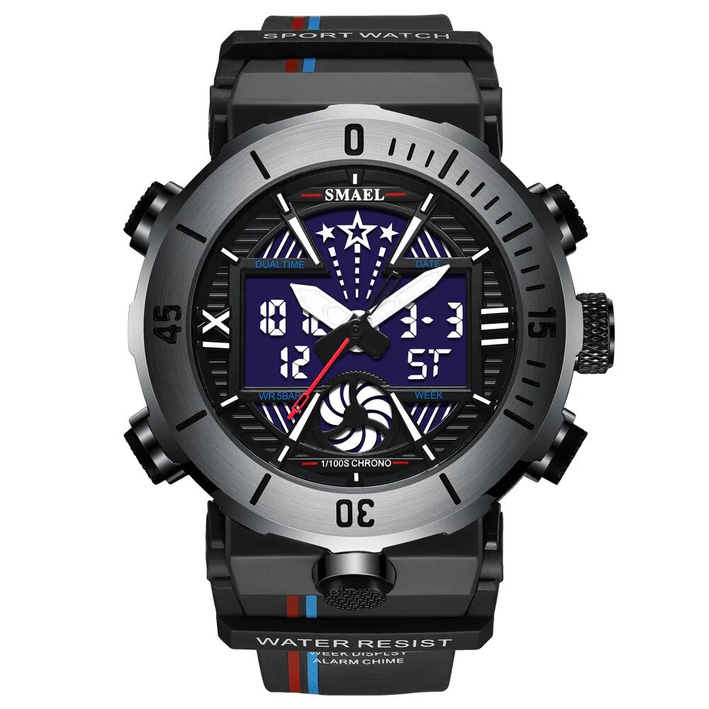 SMAEL Dual Time Digital Watch for Men Sports Stopwatch Student Shockproof Watches Electronic Chronograph Clock Male Wristwatch