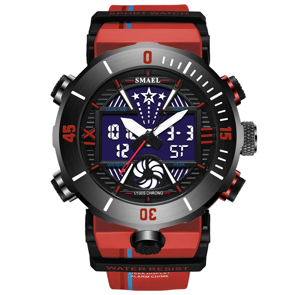 SMAEL Dual Time Digital Watch for Men Sports Stopwatch Student Shockproof Watches Electronic Chronograph Clock Male Wristwatch