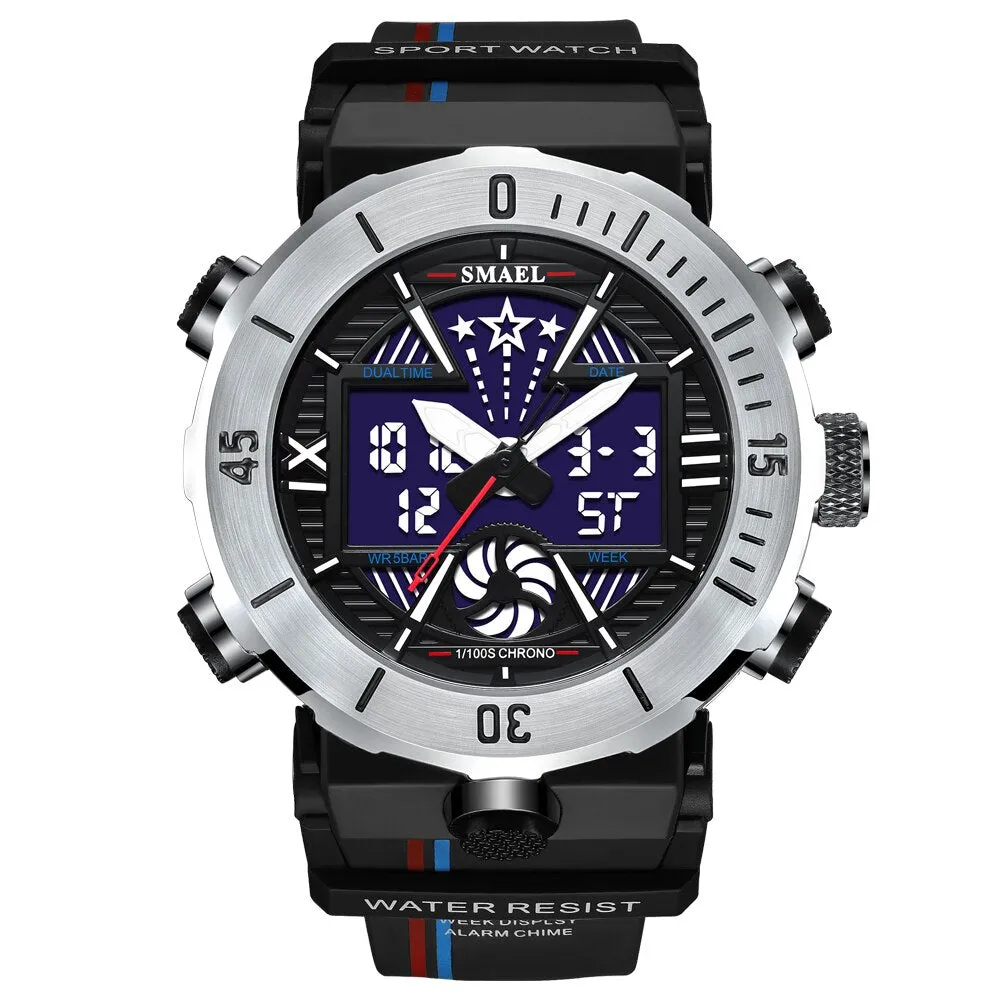 SMAEL Dual Time Digital Watch for Men Sports Stopwatch Student Shockproof Watches Electronic Chronograph Clock Male Wristwatch