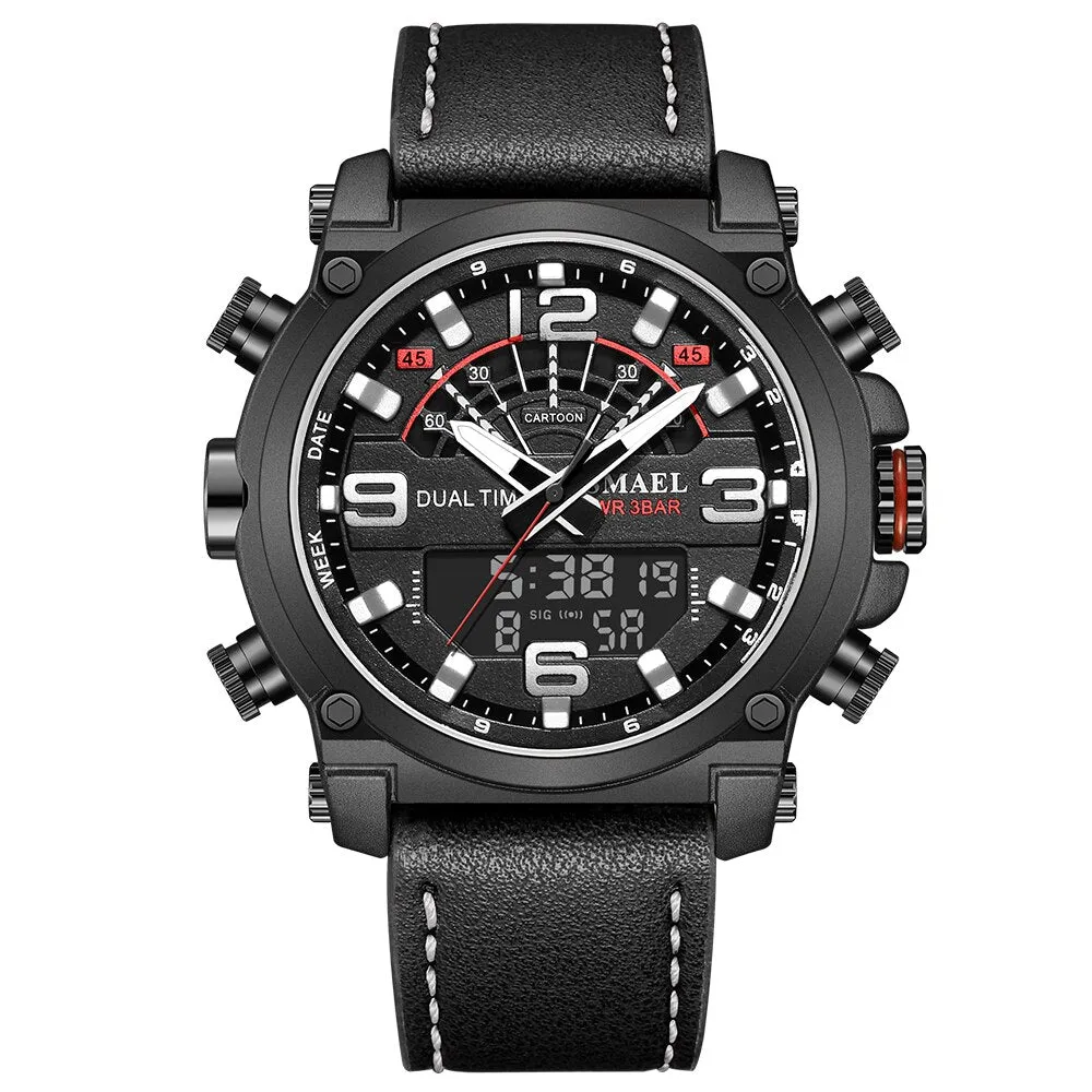 SMAEL Fashion Brand Watch Men Leather Sport Watches Rosegold Waterproof Quartz Wristwatches Chronograph Male Clock