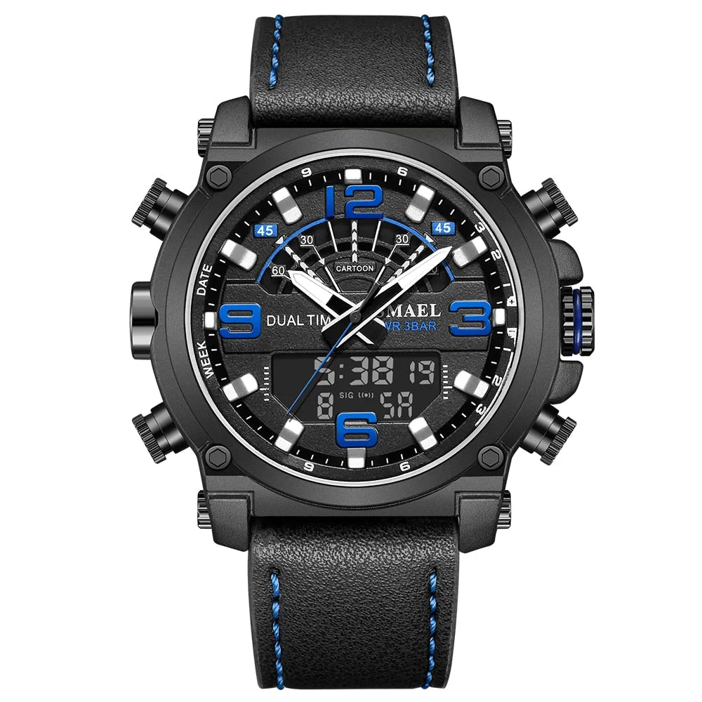 SMAEL Fashion Brand Watch Men Leather Sport Watches Rosegold Waterproof Quartz Wristwatches Chronograph Male Clock