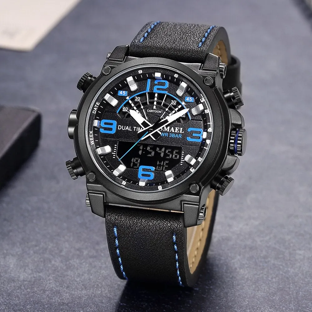 SMAEL Fashion Brand Watch Men Leather Sport Watches Rosegold Waterproof Quartz Wristwatches Chronograph Male Clock