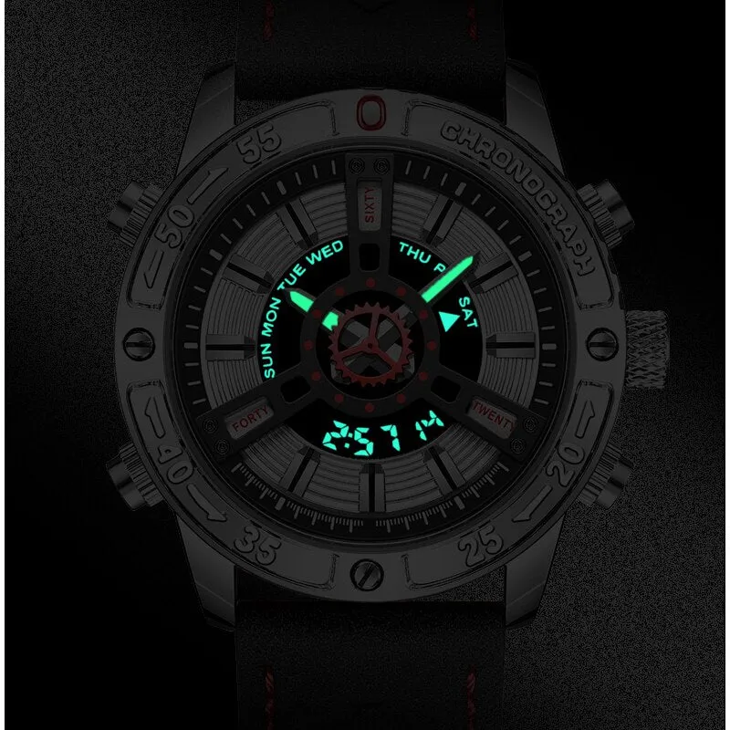 SMAEL Fashion Military Mens Sports Watches Leather Luxury Brand Waterproof Wrist Watch LED Digital Date Calendar Watch Men New