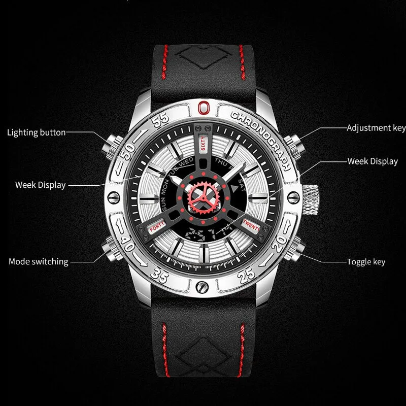 SMAEL Fashion Military Mens Sports Watches Leather Luxury Brand Waterproof Wrist Watch LED Digital Date Calendar Watch Men New