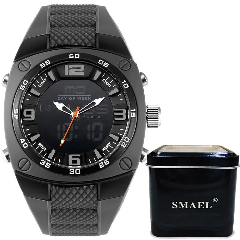 SMAEL Fashion Watches Men LED Sport Military-Watch Alloy Dial Resistant Male Analog Quartz Digital Watch Relogio Masculino 1008