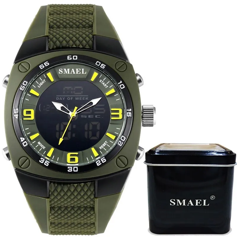 SMAEL Fashion Watches Men LED Sport Military-Watch Alloy Dial Resistant Male Analog Quartz Digital Watch Relogio Masculino 1008