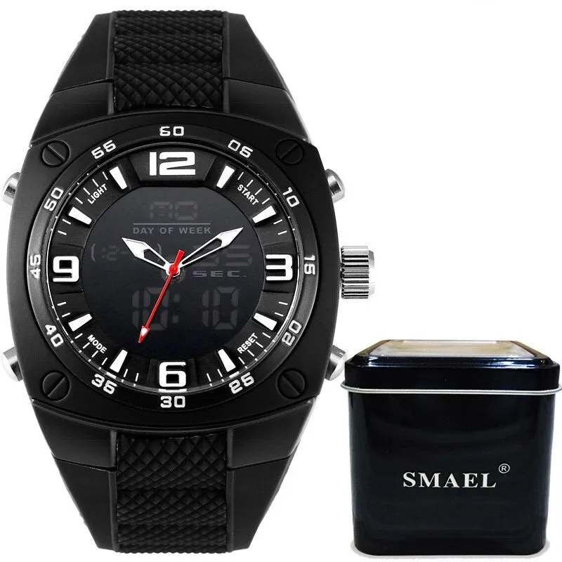 SMAEL Fashion Watches Men LED Sport Military-Watch Alloy Dial Resistant Male Analog Quartz Digital Watch Relogio Masculino 1008