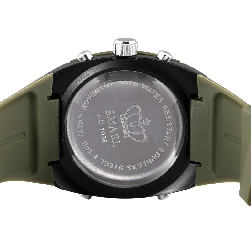 SMAEL Fashion Watches Men LED Sport Military-Watch Alloy Dial Resistant Male Analog Quartz Digital Watch Relogio Masculino 1008
