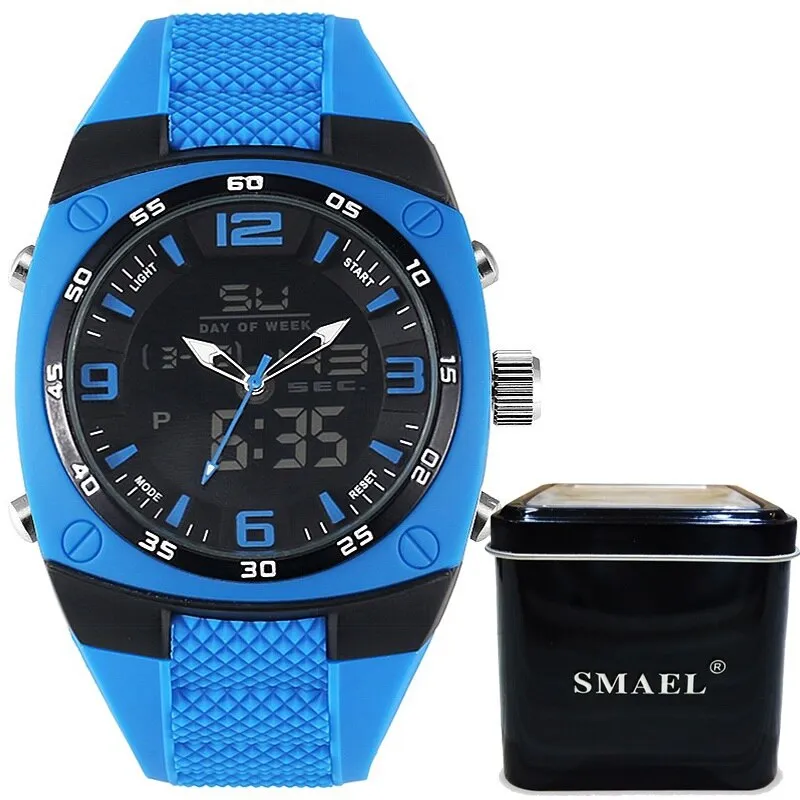 SMAEL Fashion Watches Men LED Sport Military-Watch Alloy Dial Resistant Male Analog Quartz Digital Watch Relogio Masculino 1008