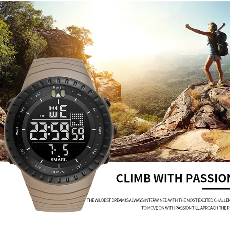 SMAEL Men Outdoor Sports Electronic chronograph 2022 New Men&#39;s Watch Big Dial Digital 50M waterproof Digital LED Wrist Watches