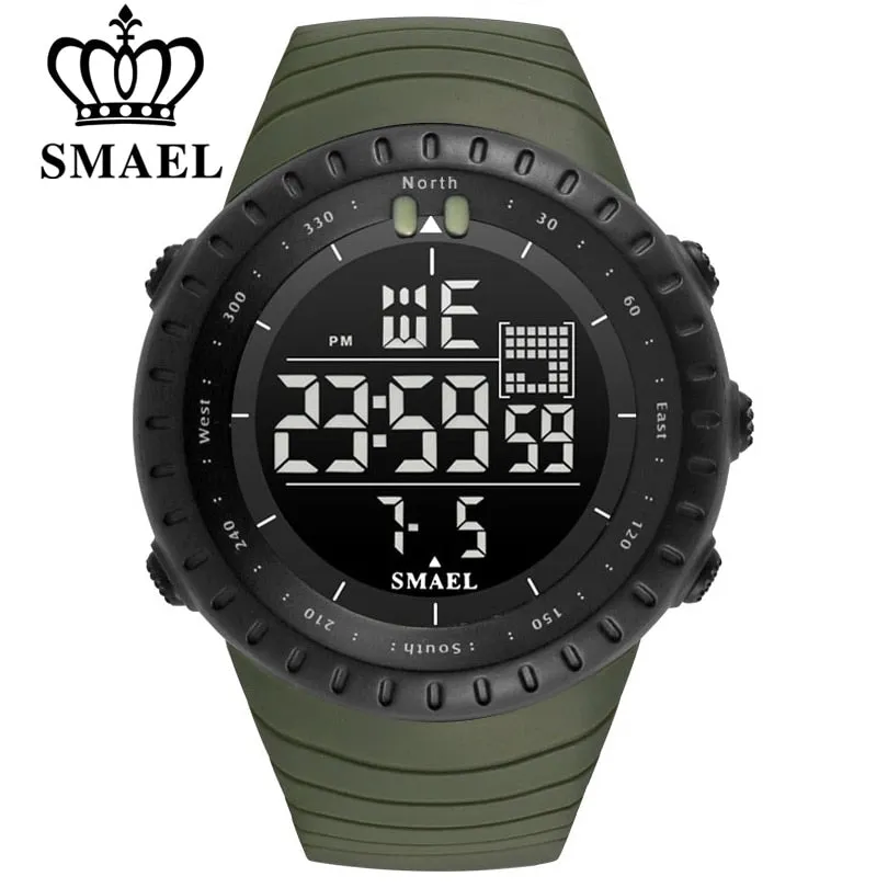 SMAEL Men Outdoor Sports Electronic chronograph 2022 New Men&#39;s Watch Big Dial Digital 50M waterproof Digital LED Wrist Watches