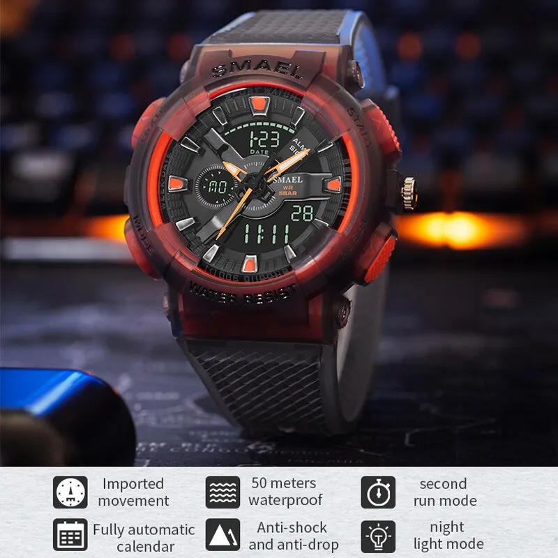 SMAEL Men Sport Watches For Men Alarm Military Stopwatch LED Digital Back Light Dual Time Display 8006 Male Wristwatch Army