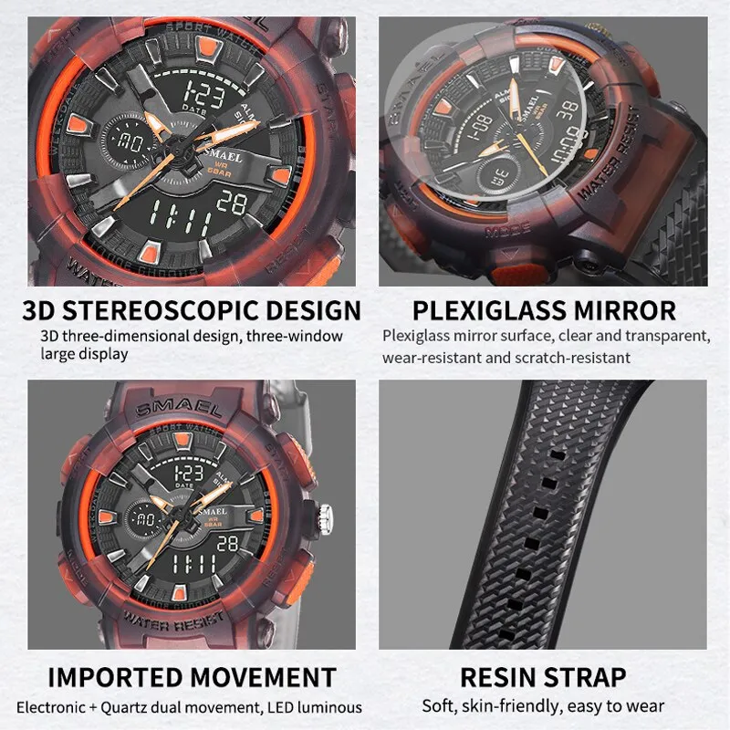 SMAEL Men Sport Watches For Men Alarm Military Stopwatch LED Digital Back Light Dual Time Display 8006 Male Wristwatch Army