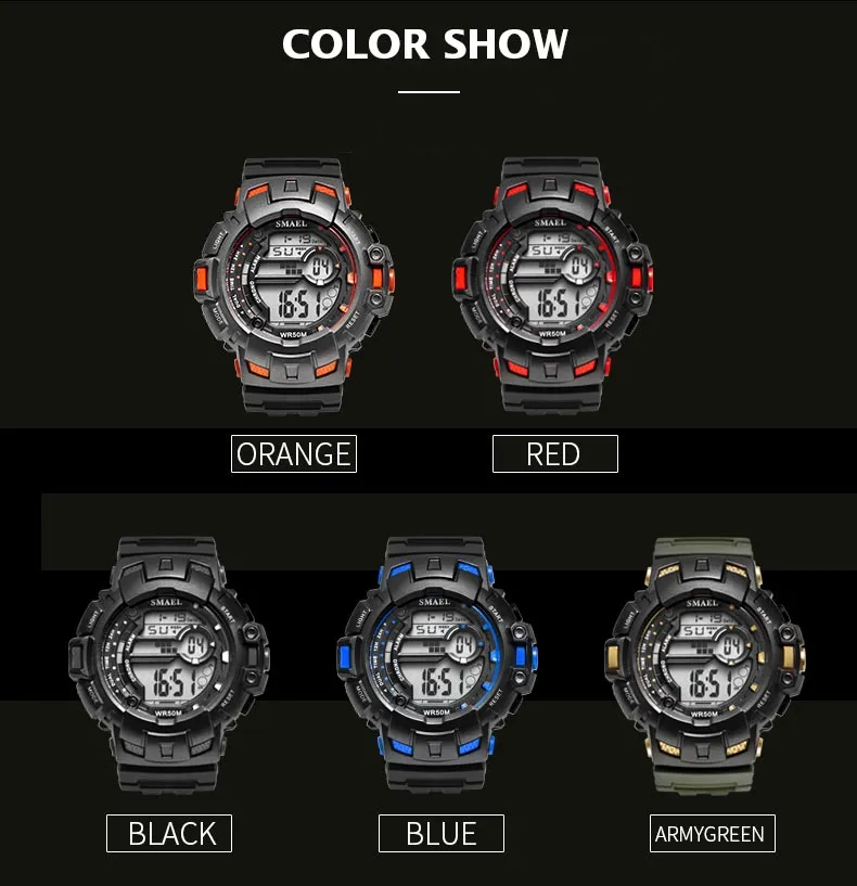 SMAEL Men Sports Watches Luxury Brand Military Digital Watch 50M Waterproof Swimming Outdoor Climbing Wristwatch Men&#39;s Masculino