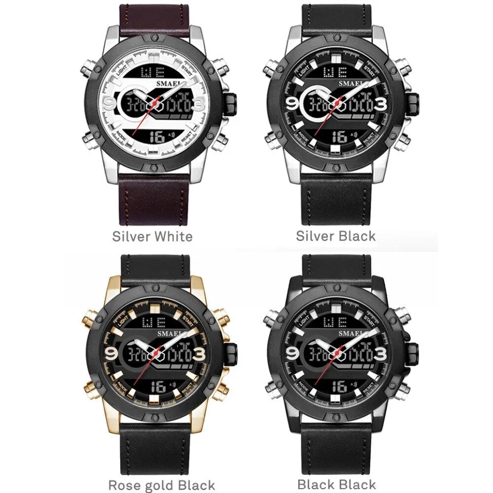 SMAEL Mens Watches Top Brand Luxury Fashion Quartz Digital Watch Men Genuine Leather Sports Military Wrist Watch For Male Clock