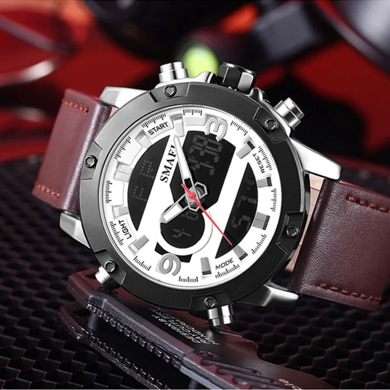 SMAEL Mens Watches Top Brand Luxury Fashion Quartz Digital Watch Men Genuine Leather Sports Military Wrist Watch For Male Clock