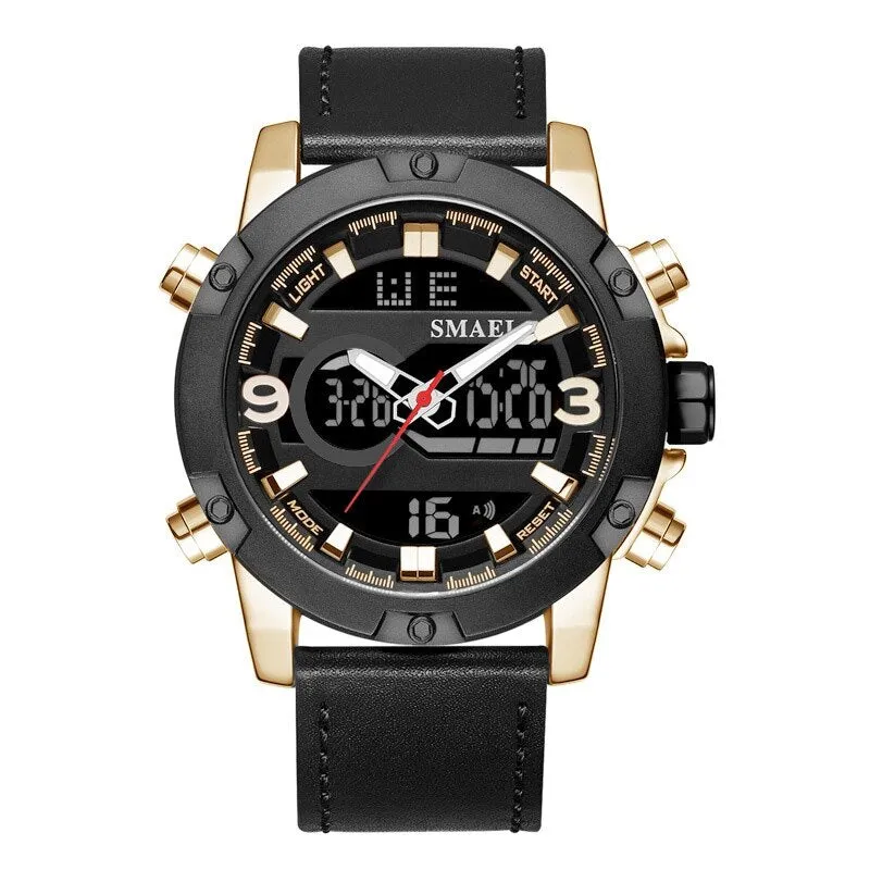 SMAEL Mens Watches Top Brand Luxury Fashion Quartz Digital Watch Men Genuine Leather Sports Military Wrist Watch For Male Clock