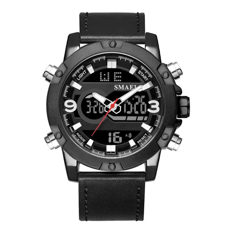 SMAEL Mens Watches Top Brand Luxury Fashion Quartz Digital Watch Men Genuine Leather Sports Military Wrist Watch For Male Clock