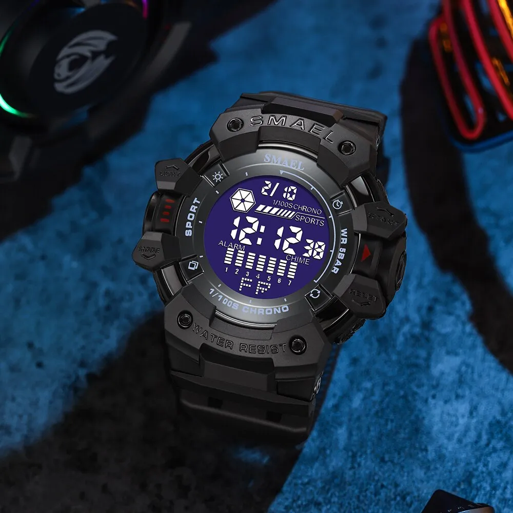 SMAEL Outdoor Sport Watch Digital Watches Men Fashion Led Light Stopwatch Alarm WristWatch Mens Big Dial Military Clock For Male