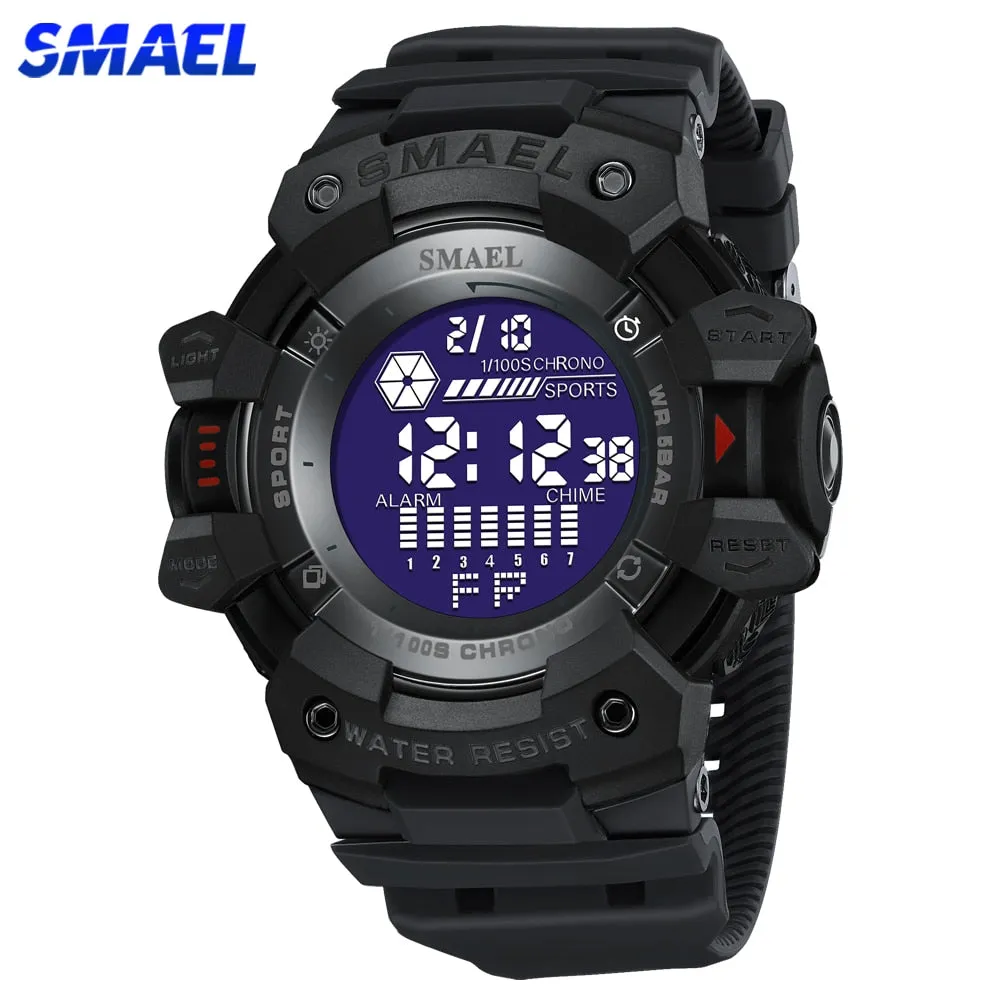 SMAEL Outdoor Sport Watch Digital Watches Men Fashion Led Light Stopwatch Alarm WristWatch Mens Big Dial Military Clock For Male