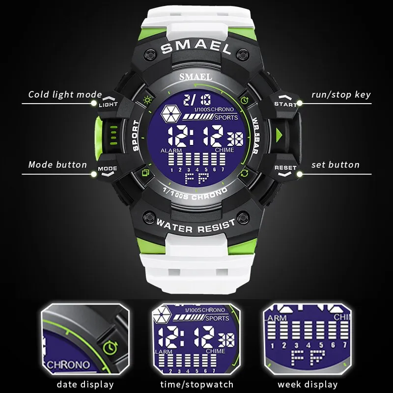 SMAEL Outdoor Sport Watch Digital Watches Men Fashion Led Light Stopwatch Alarm WristWatch Mens Big Dial Military Clock For Male