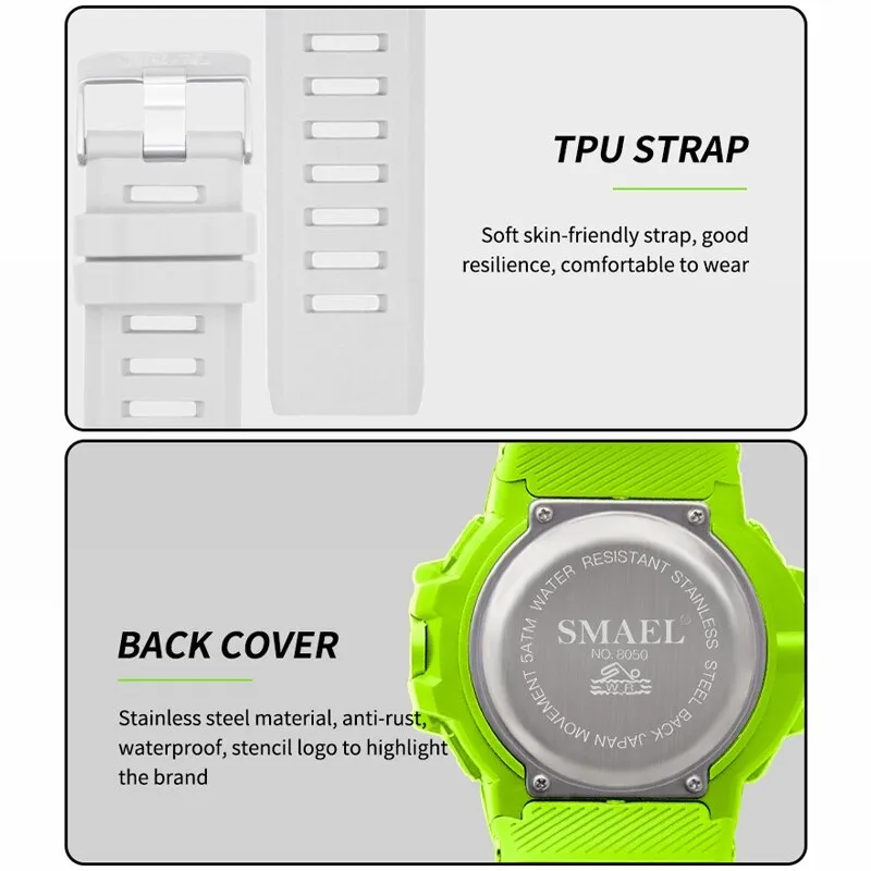 SMAEL Outdoor Sport Watch Digital Watches Men Fashion Led Light Stopwatch Alarm WristWatch Mens Big Dial Military Clock For Male